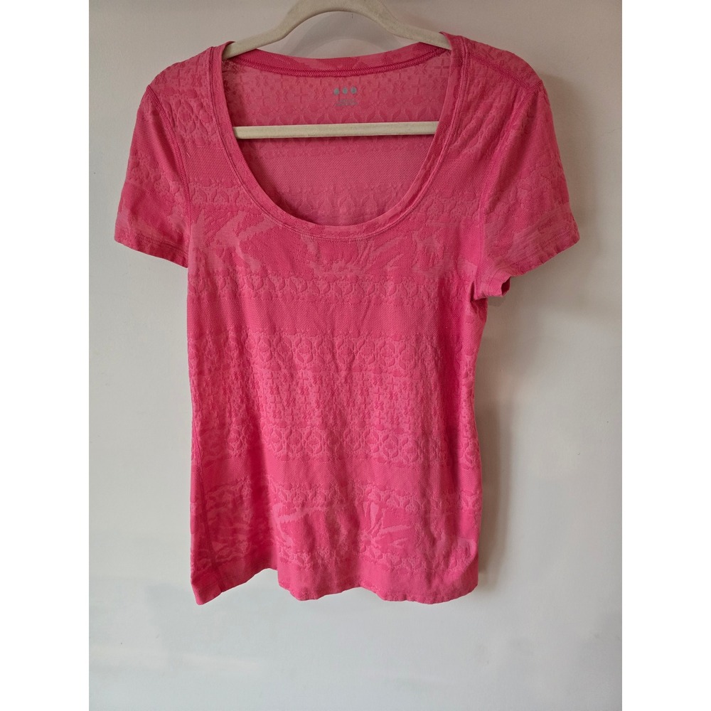 Three Dots Pink Jacquard Paisley Floral Scoop Neck Tee Made in USA XL IH1S002